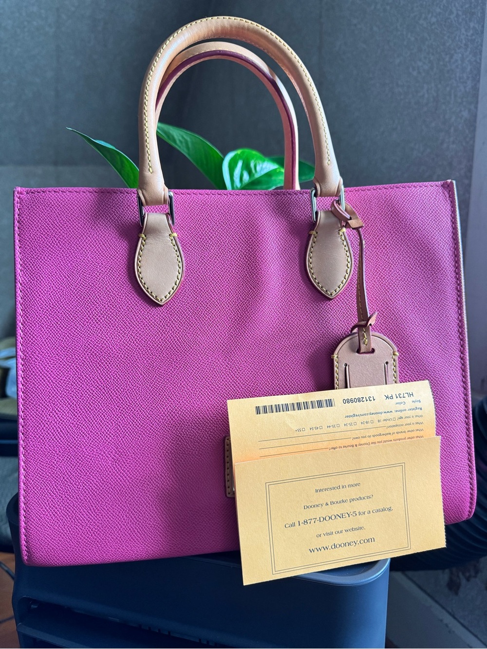 Dooney & Bourke Pink Saffiano Janine 25 Tote with Tan Leather Trim - Picture 2 of 11